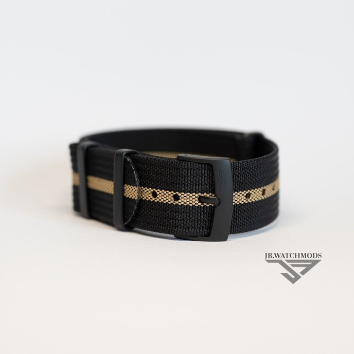 Premium Ribbed 22mm Watch Strap Black and Khaki with Black Hardware