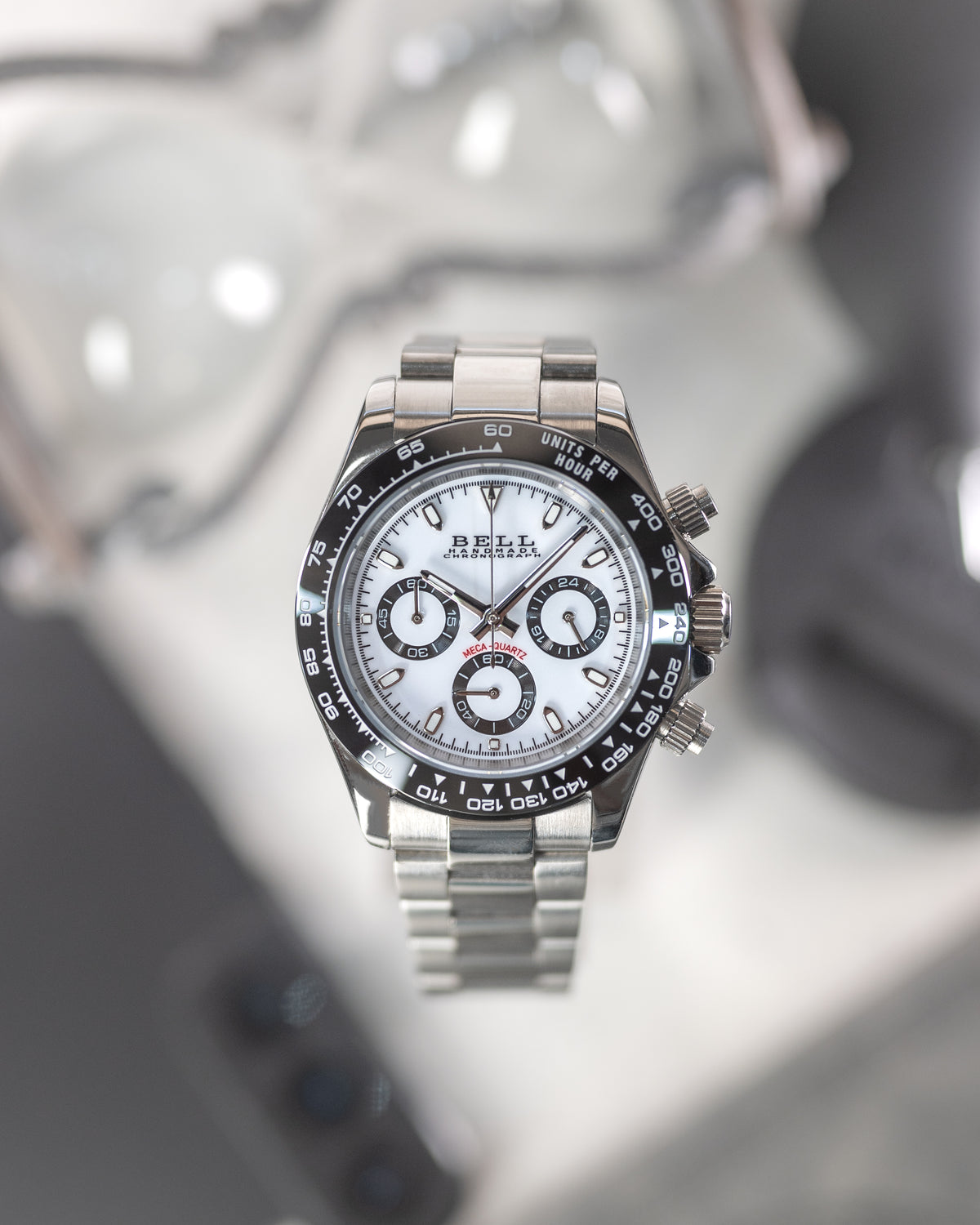 BELL Handmade VK63 Meca-Quartz Chronograph Watch in Stainless Steel and White Panda