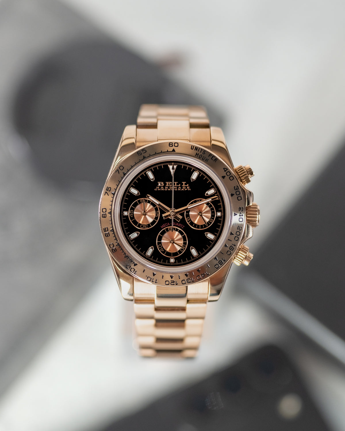 BELL Handmade VK63 Meca-Quartz Chronograph Watch in Rose Gold and Black