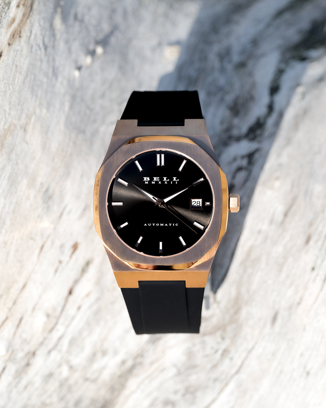 Bell S01 Rose Gold Black Edition Automatic Watch with Silicone Strap