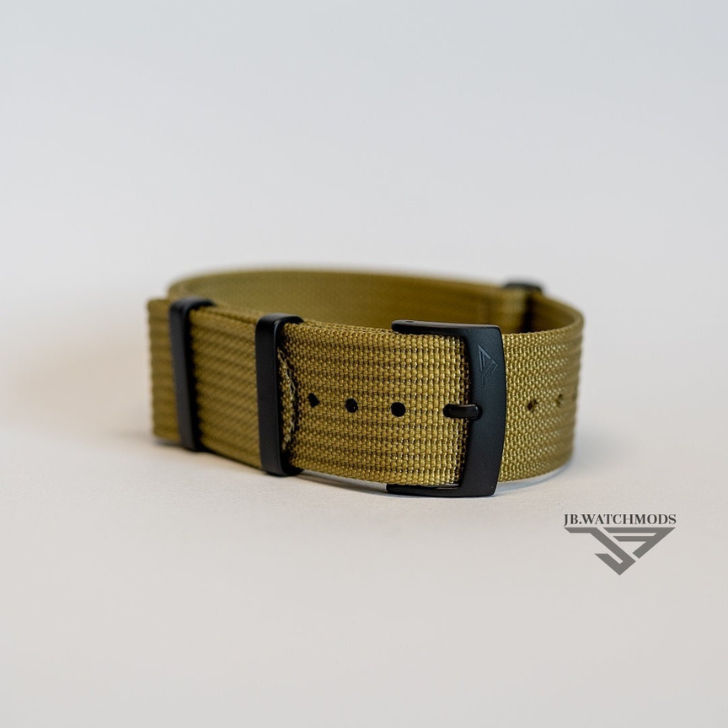 Premium Ribbed 22mm Watch Strap Khaki with Black Hardware