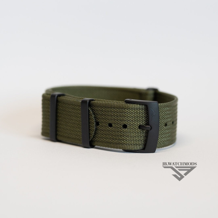 Premium Ribbed 22mm Watch Strap Olive with Black Hardware