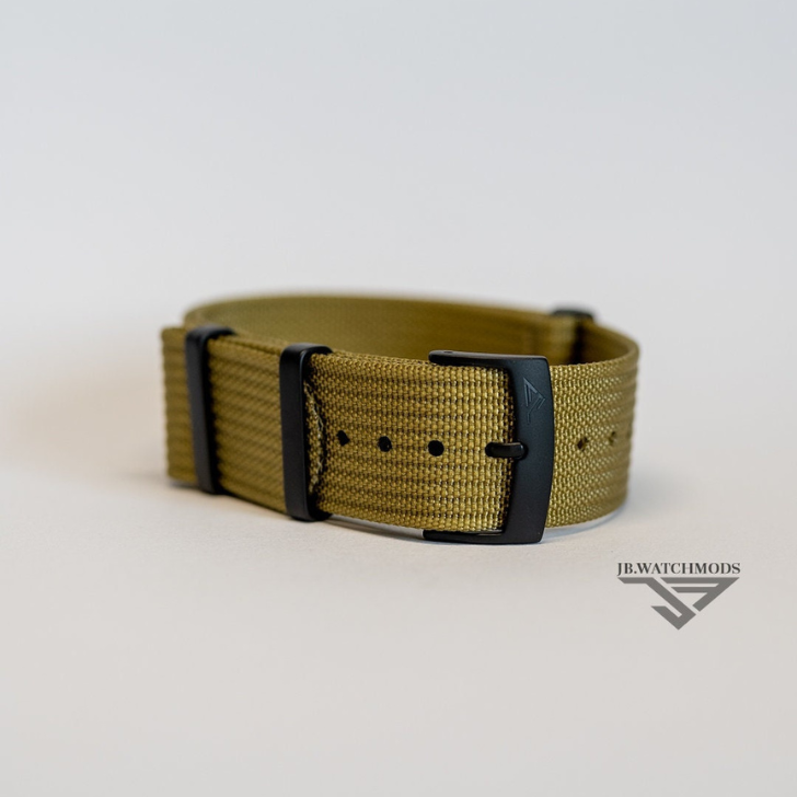 Premium Ribbed 20mm Watch Strap Khaki with Black Hardware