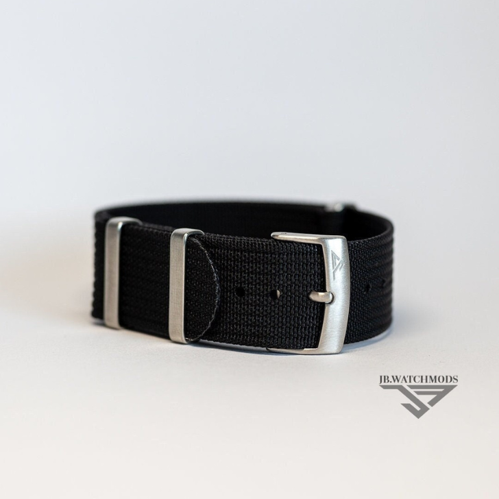 Premium Ribbed 20mm Watch Strap Black with Silver Hardware