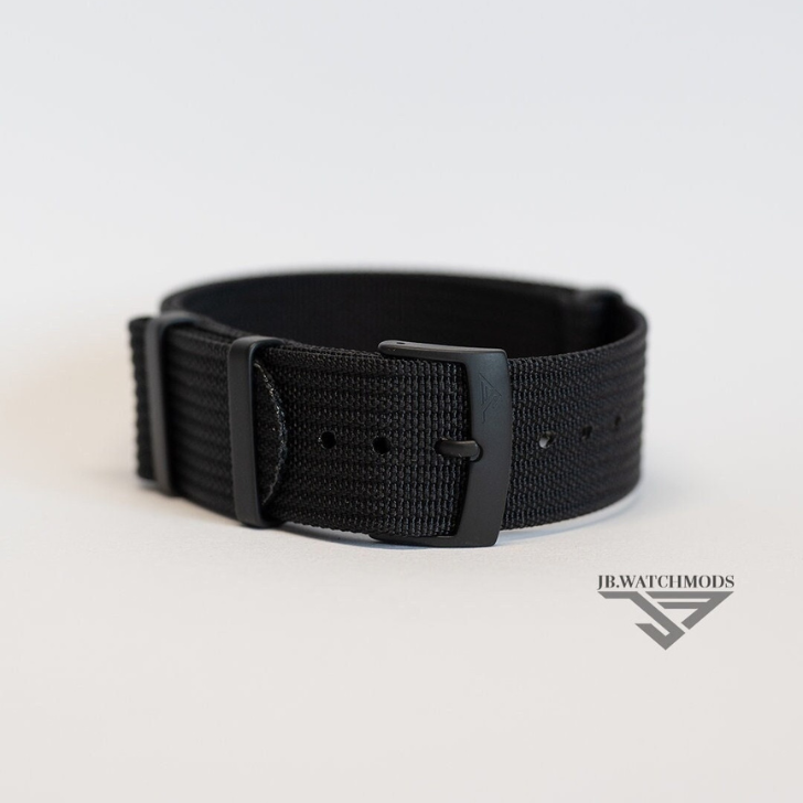 Premium Ribbed 22mm Watch Strap Black with Black Hardware