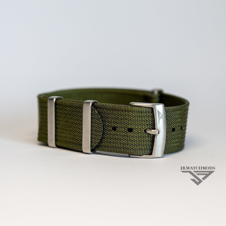 Premium Ribbed 22mm Watch Strap Olive with Silver Hardware