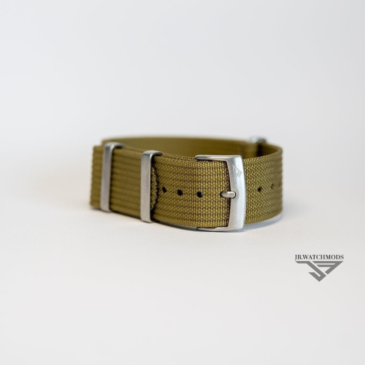 Premium Ribbed 22mm Watch Strap Khaki with Silver Hardware