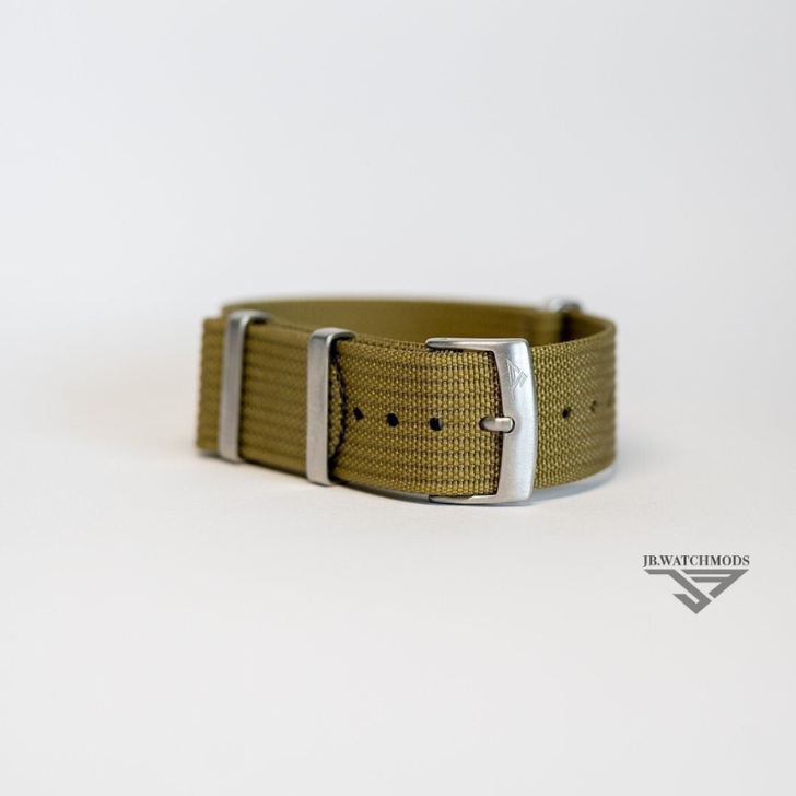 Premium Ribbed 20mm Watch Strap Khaki with Silver Hardware